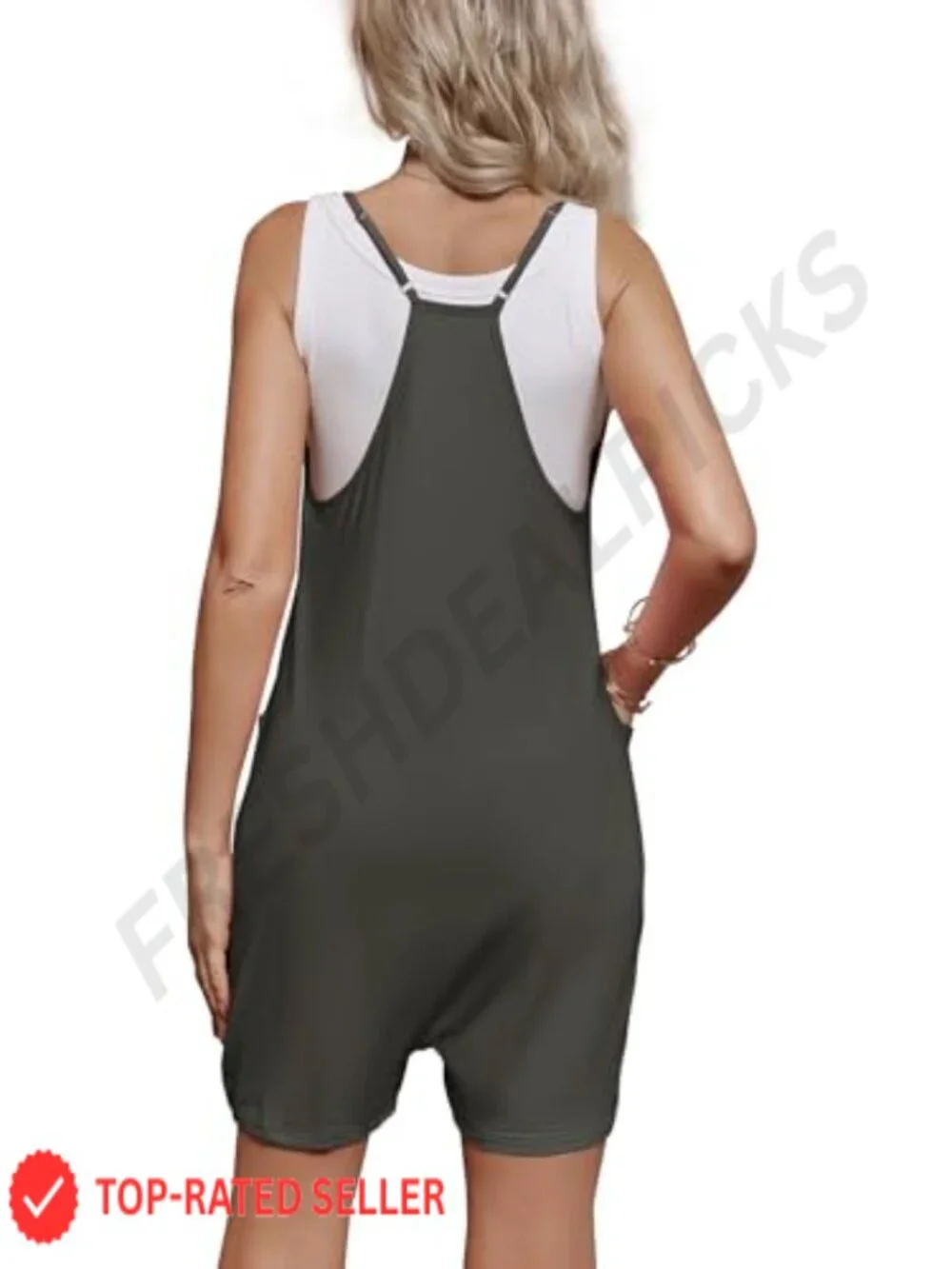 Maternity Romper Sleeveless Overall Shorts Jumpsuit with Pockets, Stretch Soft